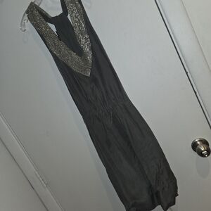 Theory Silk Gray Dress with Silver Embellishments